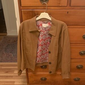 Tan Vegan Leather Jacket with Patterned Lining - Anthropologie